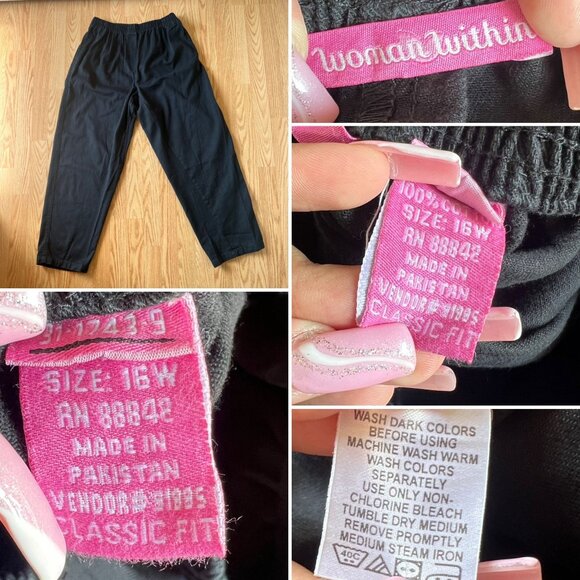 Woman Within Black Size 16W Classic Fit Pants Elastic Waist Pull On Side Pockets - Picture 7 of 8